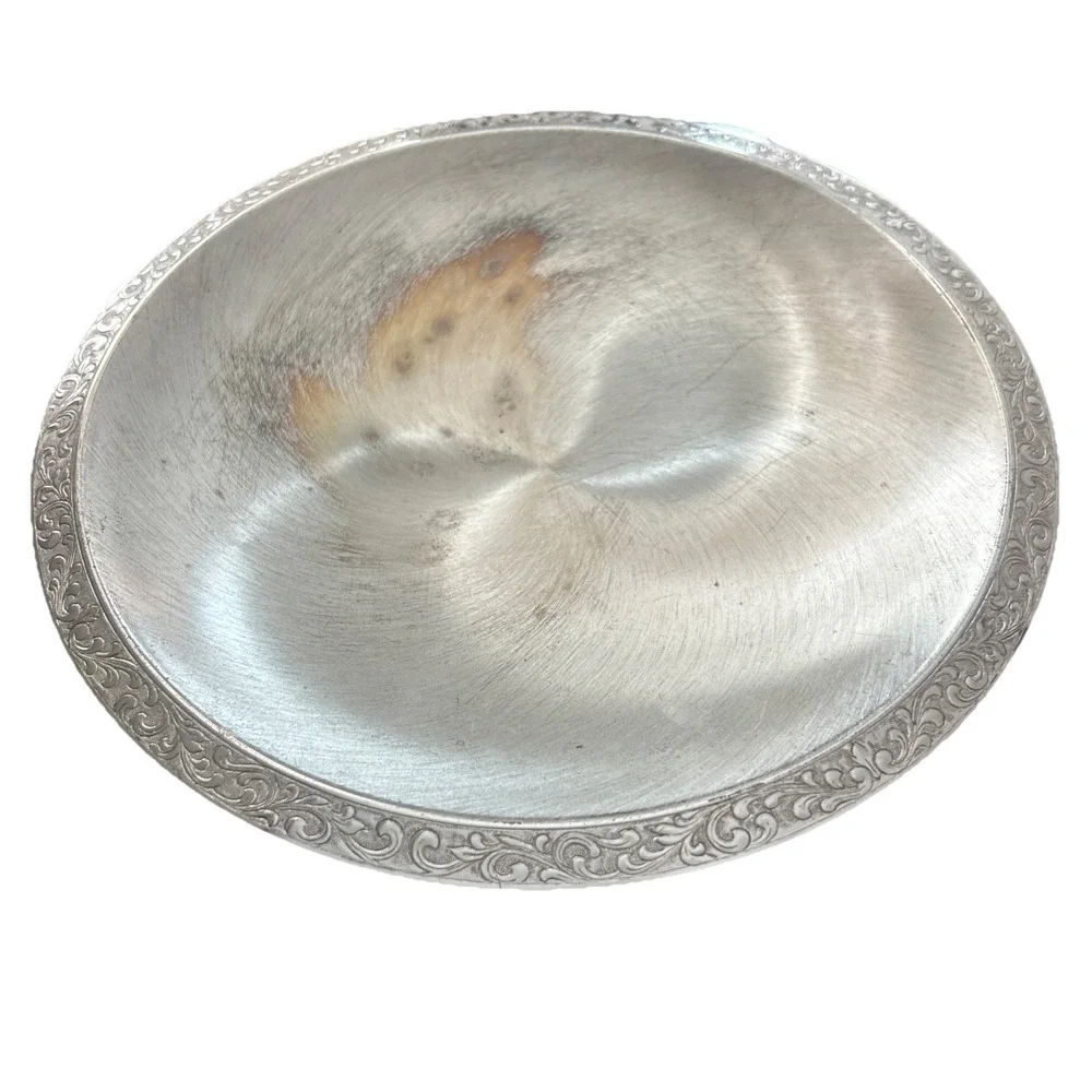 Vintage EP Brass Germany Brushed Silver Plate / Brass Footed Candy Dish Tray